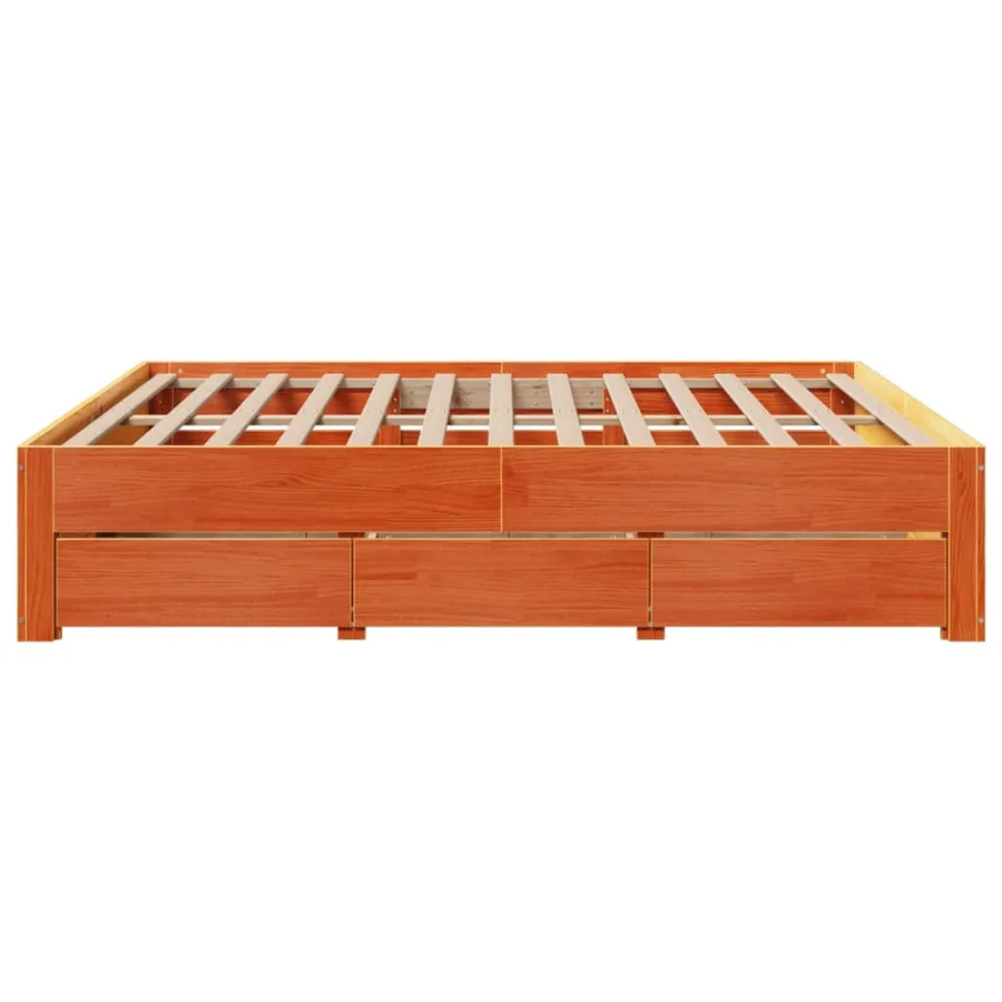 Cadre de lit sans matelas avec tiroirs brun cire 180x200 cm pin - 6