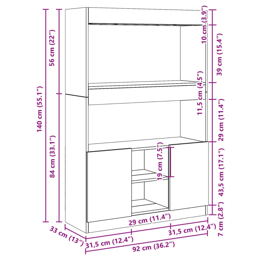 Buffet haut blanc 92x33x140 cm bois d'ingénierie - 12