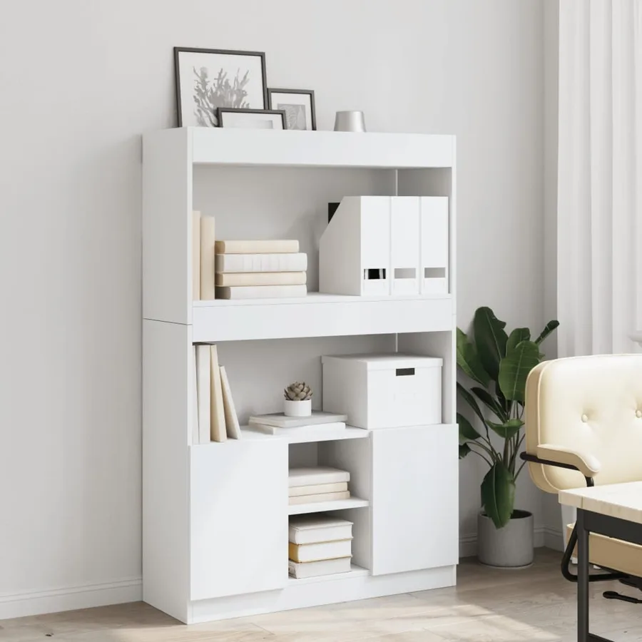 Buffet haut blanc 92x33x140 cm bois d'ingénierie - 3