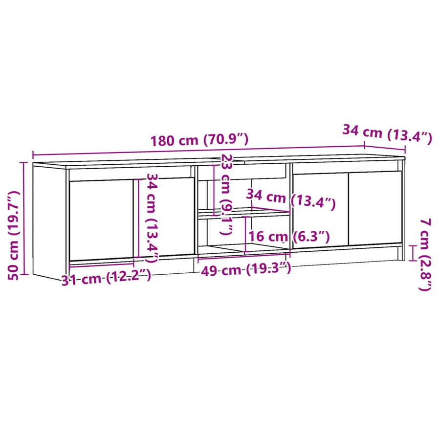 Meuble TV avec LED gris béton 180x34x50 cm bois d'ingénierie - 14
