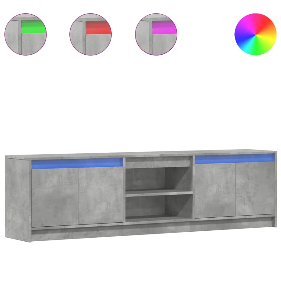 Meuble TV avec LED gris béton 180x34x50 cm bois d'ingénierie - 2