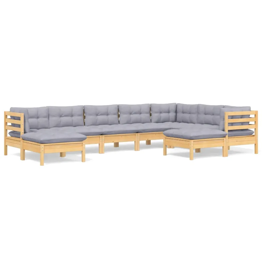 Salon de jardin 9 pcs avec coussins gris bois de pin massif - 2