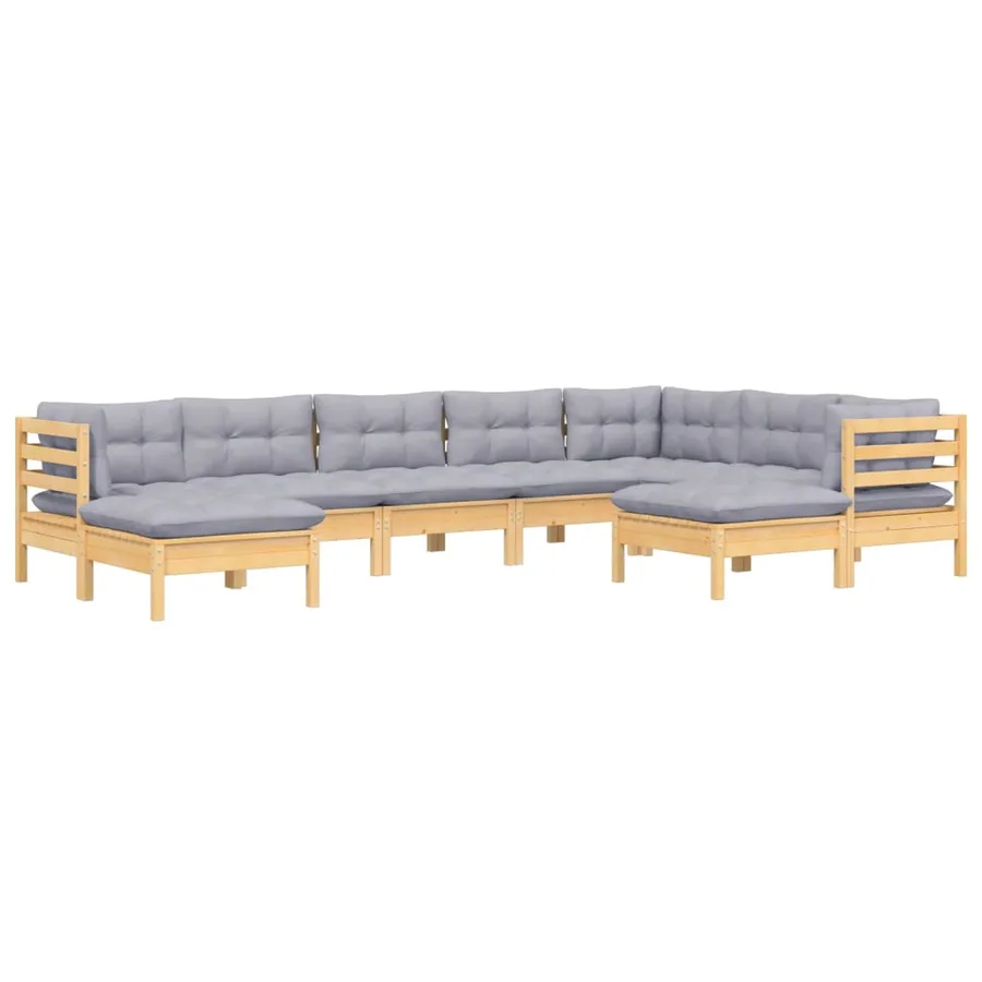 Salon de jardin 9 pcs avec coussins gris bois de pin massif - 3
