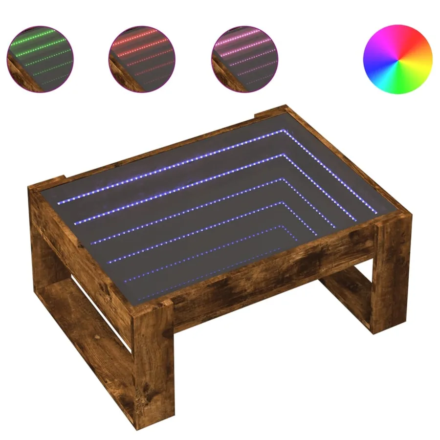 Table basse avec LED infini chêne fumé 70x53x30 cm - 2