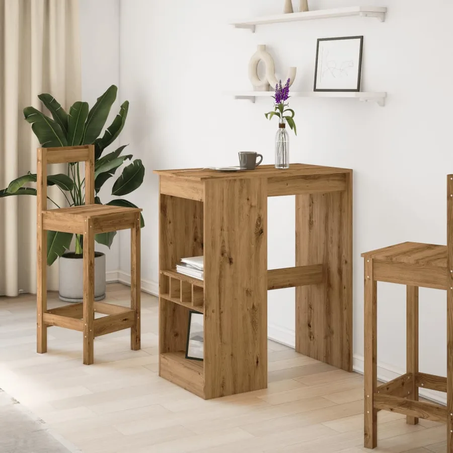 Table de bar avec étagères chêne artisanal bois d'ingénierie - 3
