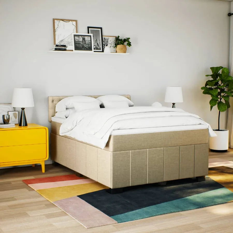 Sommier à lattes de lit avec matelas Crème 140x200 cm Tissu - 3