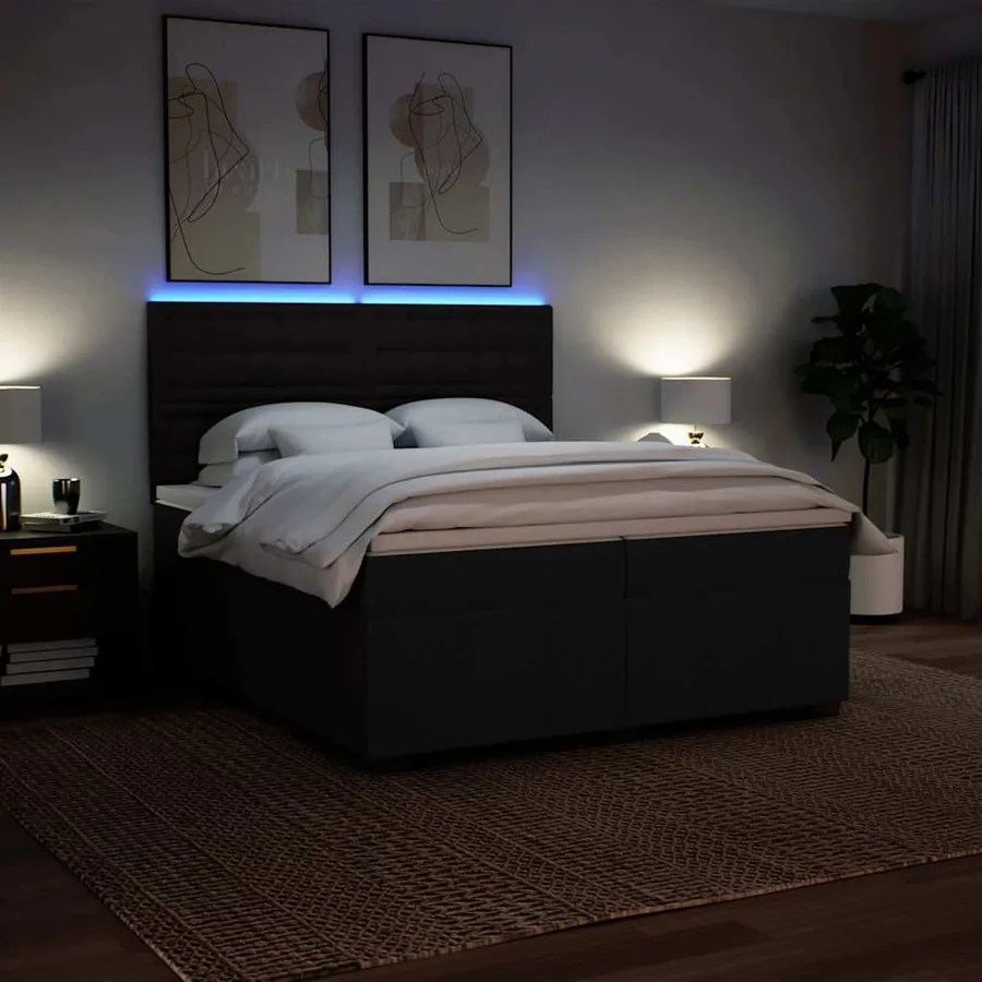 Sommier à lattes de lit avec matelas Noir 200x200 cm Tissu - 4