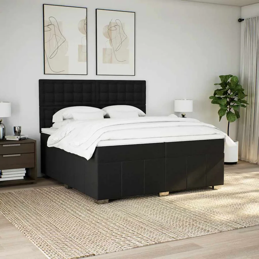 Sommier à lattes de lit avec matelas Noir 200x200 cm Tissu - 5