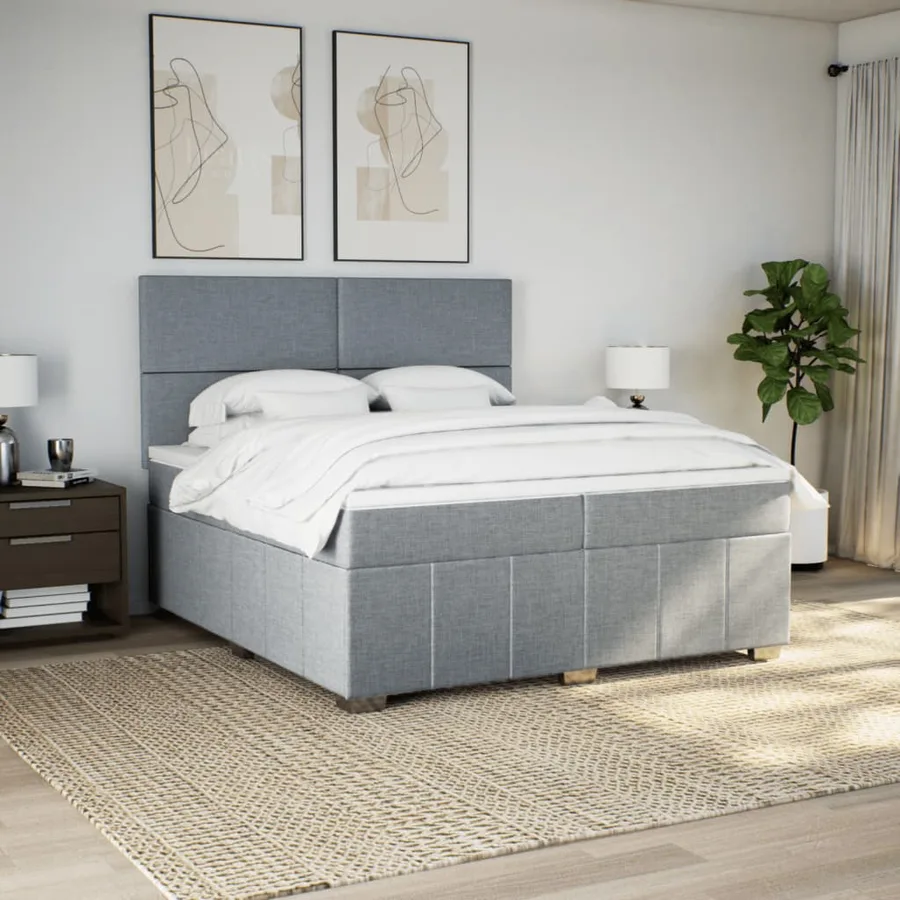 Sommier à lattes de lit avec matelas Gris clair 200x200cm Tissu - 3