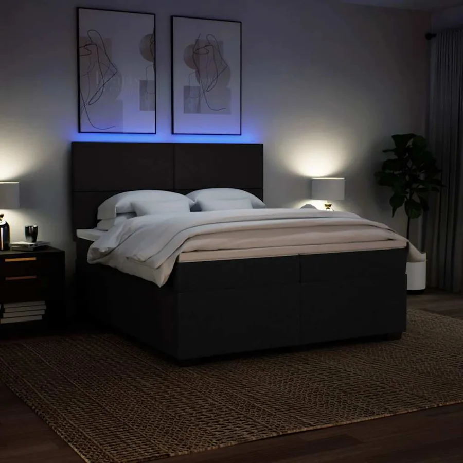 Sommier à lattes de lit avec matelas Noir 200x200 cm Tissu - 4