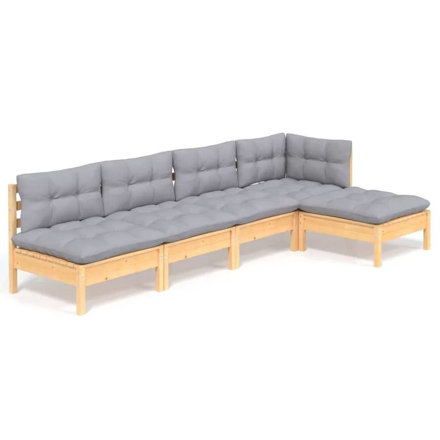 Salon de jardin 5 pcs avec coussins gris bois de pin - 2