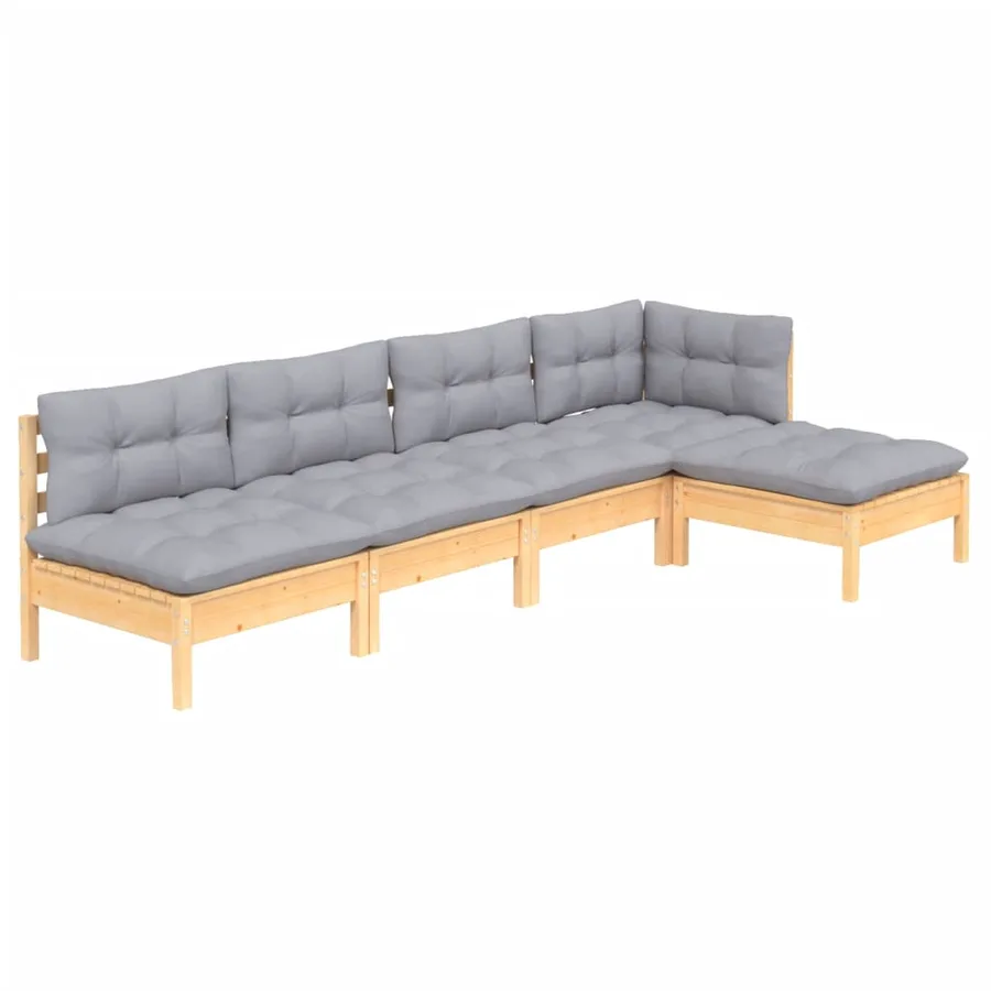 Salon de jardin 5 pcs avec coussins gris bois de pin - 3