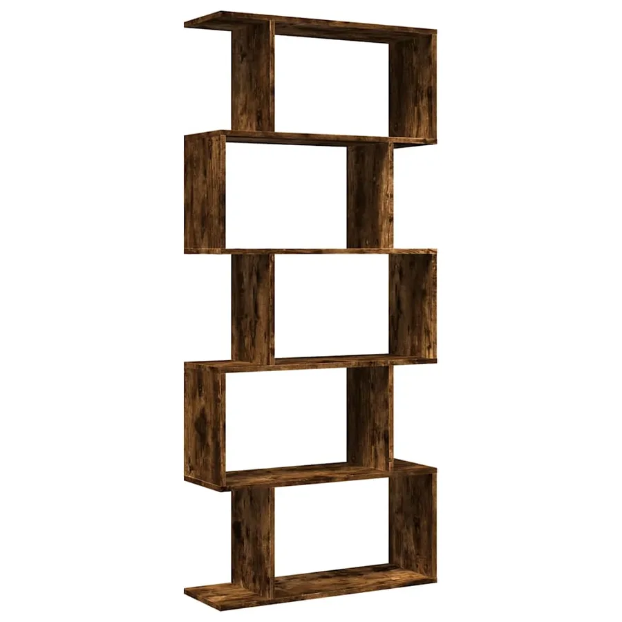 Étagère séparatrice de pièce à 5 niveaux chêne fumé 70x24x161cm - 6