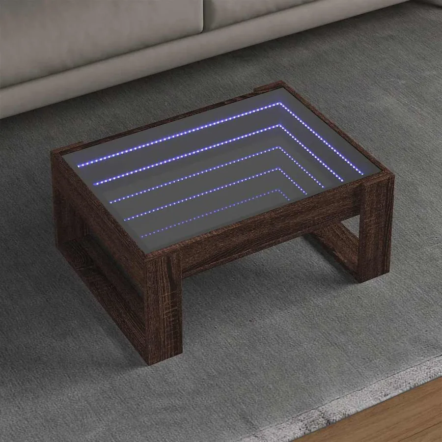 Table basse avec LED infini chêne marron 70x53x30 cm
