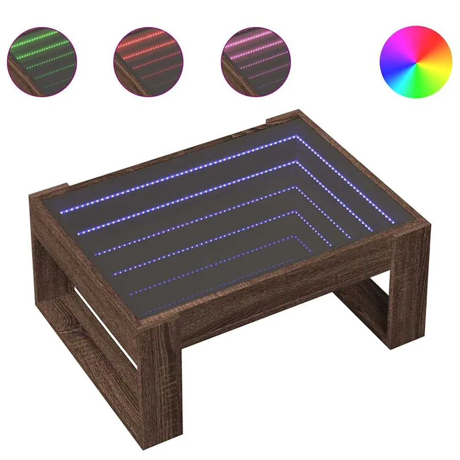 Table basse avec LED infini chêne marron 70x53x30 cm - 2