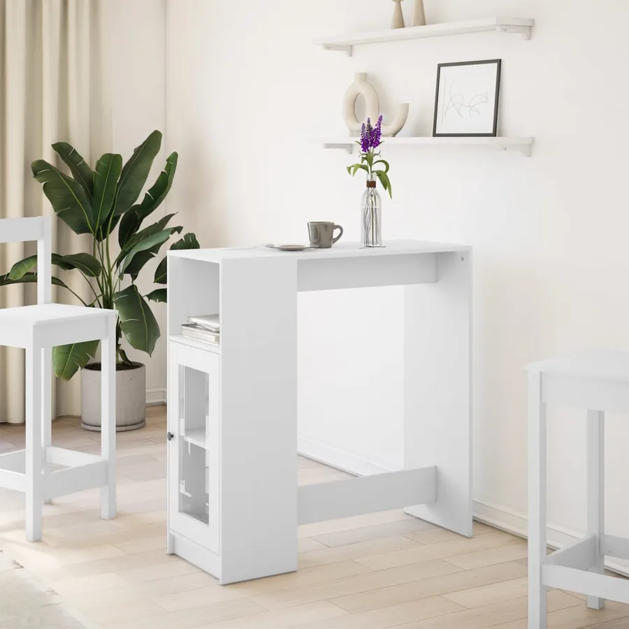 Table de bar avec étagères blanc bois d'ingénierie - 3