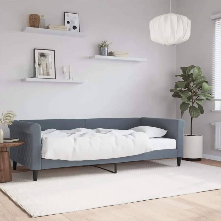 Lit de jour avec matelas gris foncé 90x200 cm velours