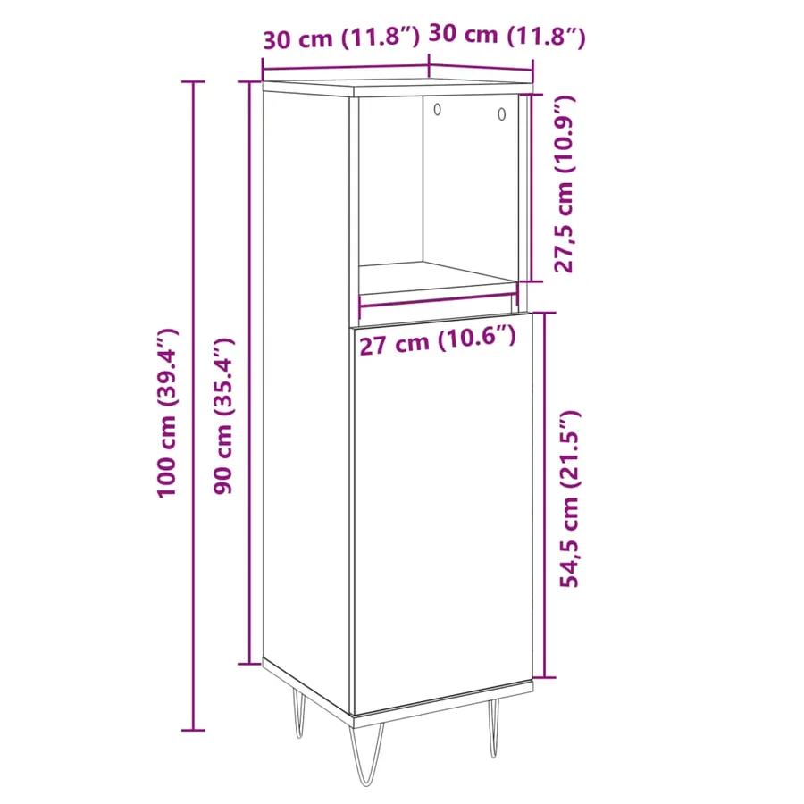 Armoire salle de bain chêne sonoma 30x30x100 cm - 10
