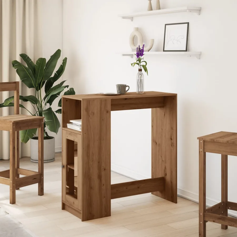Table de bar avec étagères chêne artisanal bois d'ingénierie - 3