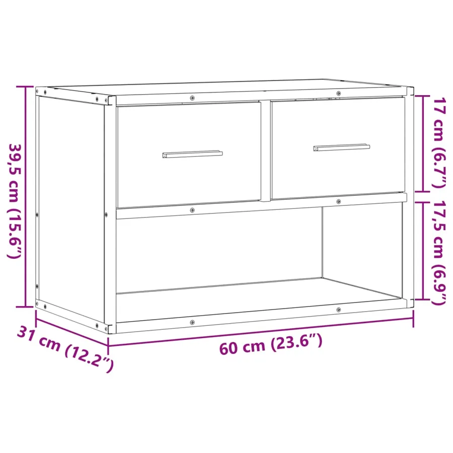Meuble TV chêne sonoma 60x31x39,5 cm bois d'ingénierie et métal - 11
