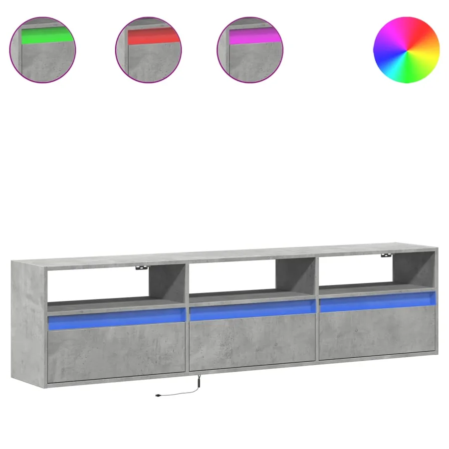 Meuble TV mural avec LED gris béton 180x31x45 cm - 2