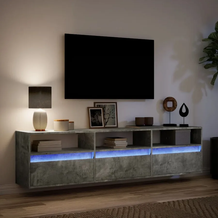 Meuble TV mural avec LED gris béton 180x31x45 cm - 5