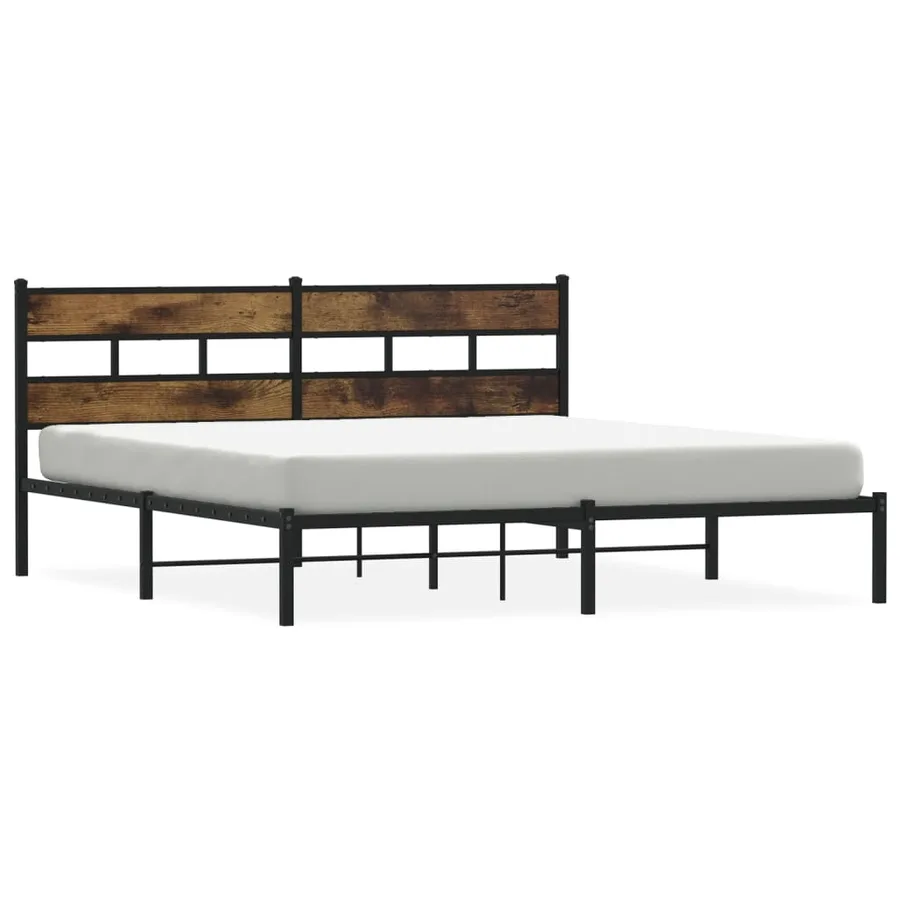 Cadre de lit en métal sans matelas chêne fumé 193x203 cm - 2