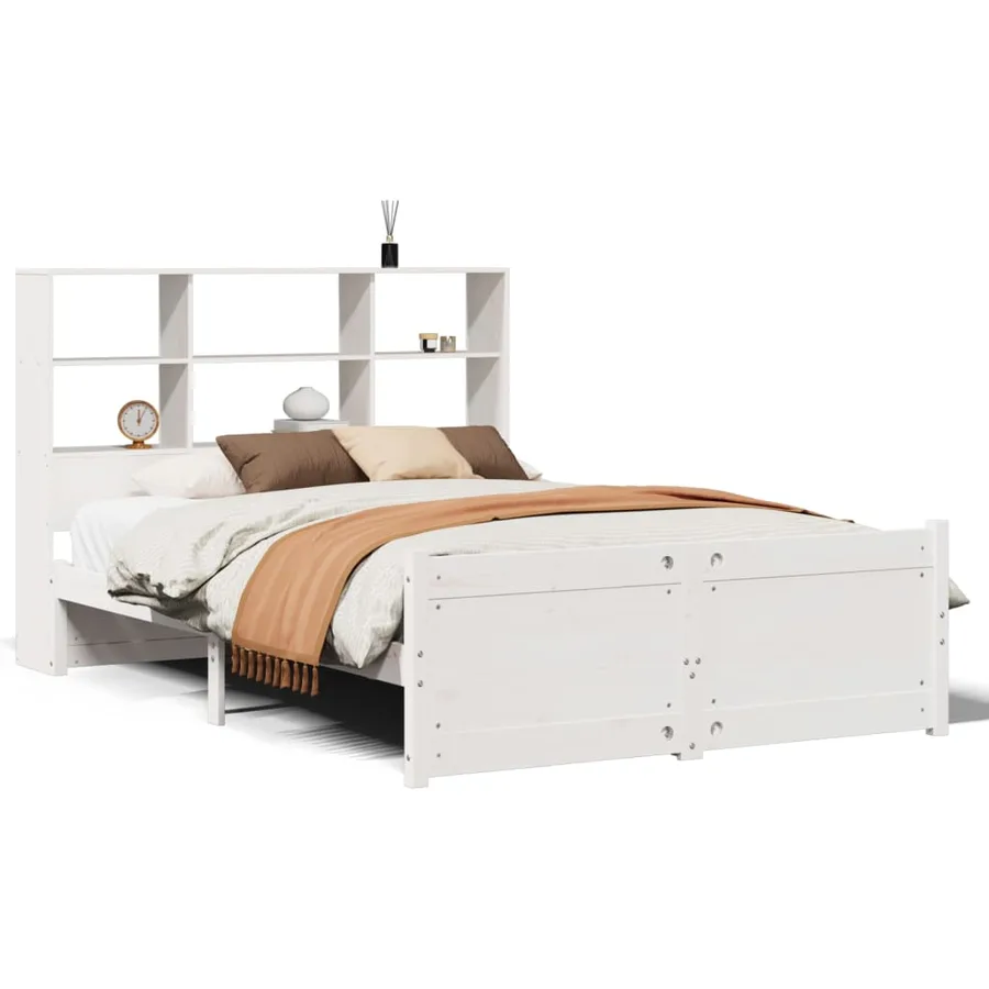 Lit bibliothèque sans matelas blanc 140x200 cm bois pin massif - 2