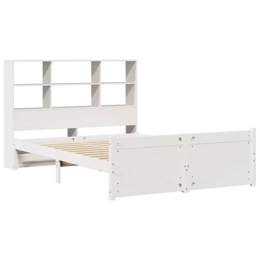 Lit bibliothèque sans matelas blanc 140x200 cm bois pin massif - 3