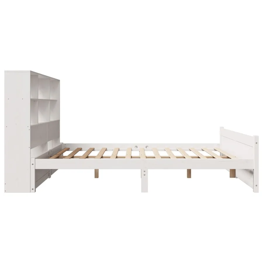 Lit bibliothèque sans matelas blanc 140x200 cm bois pin massif - 5