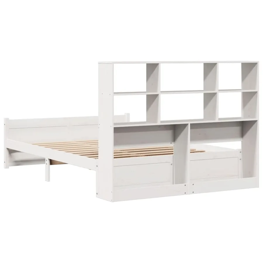 Lit bibliothèque sans matelas blanc 140x200 cm bois pin massif - 6