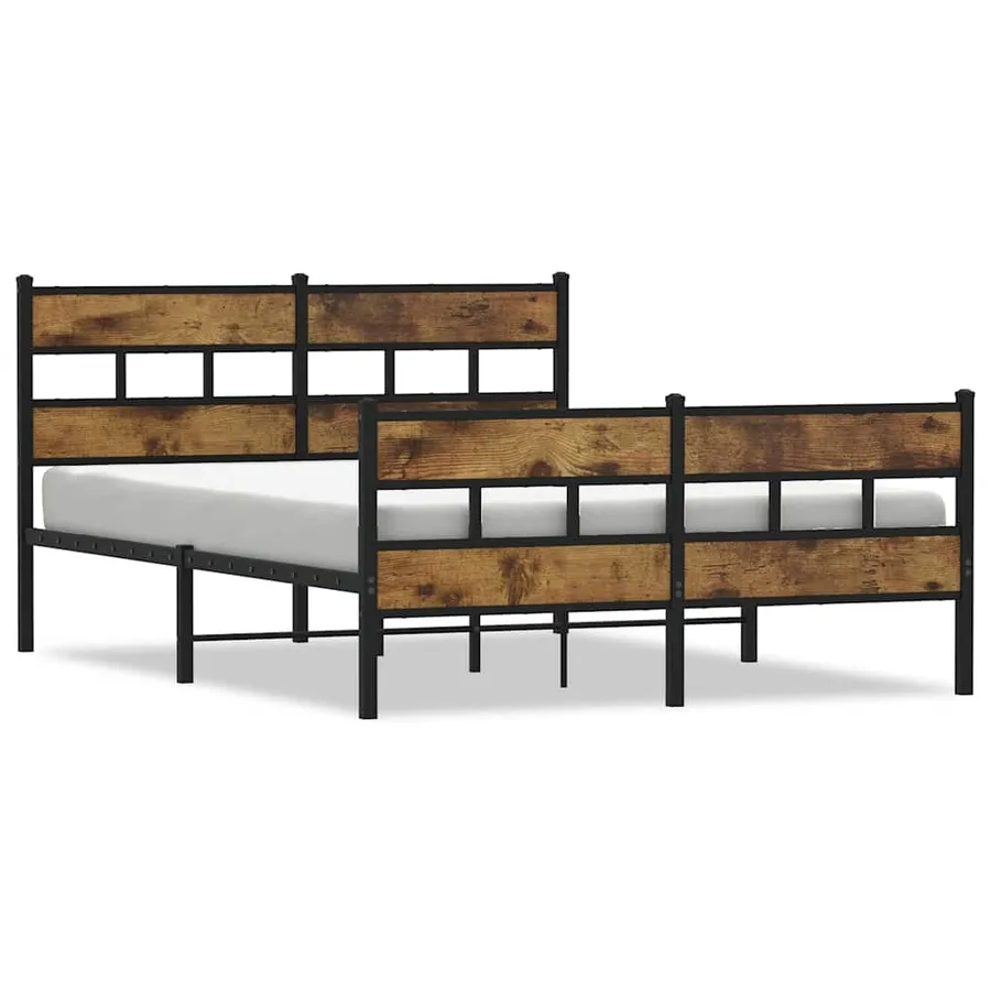 Cadre de lit en métal sans matelas chêne fumé 140x190 cm - 2