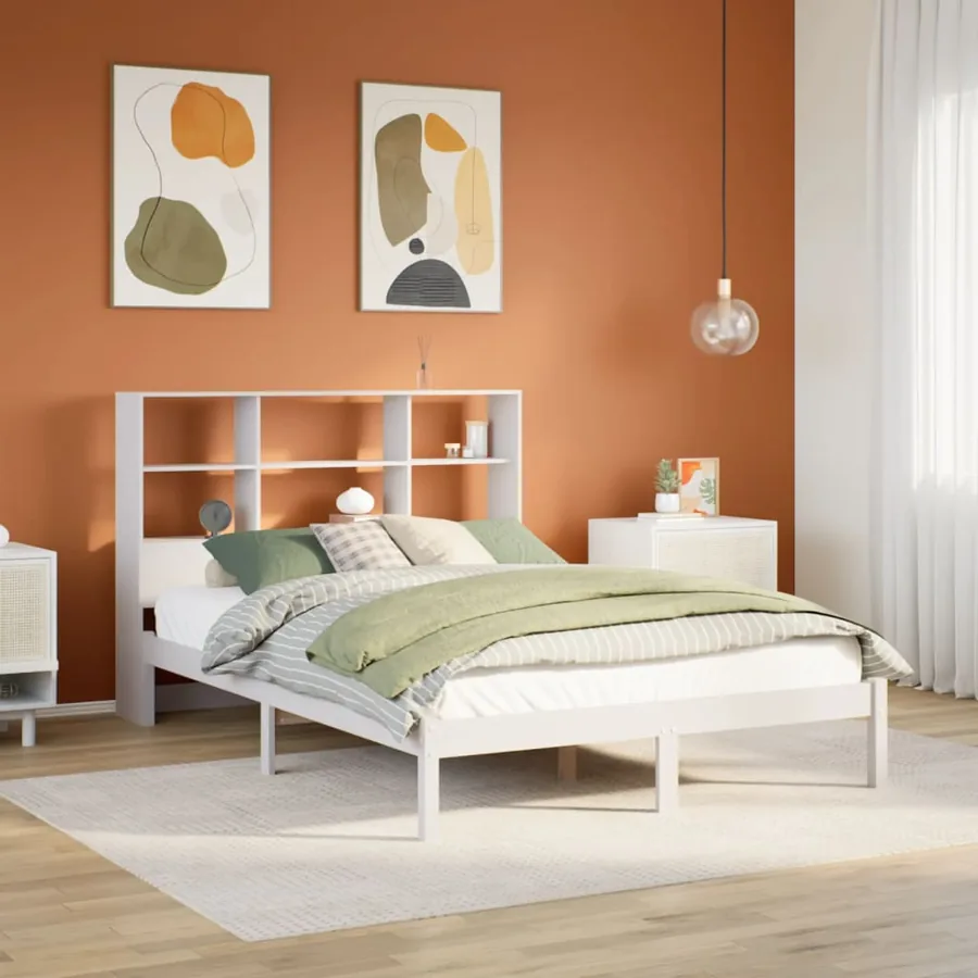 Lit bibliothèque sans matelas blanc 140x200 cm bois pin massif
