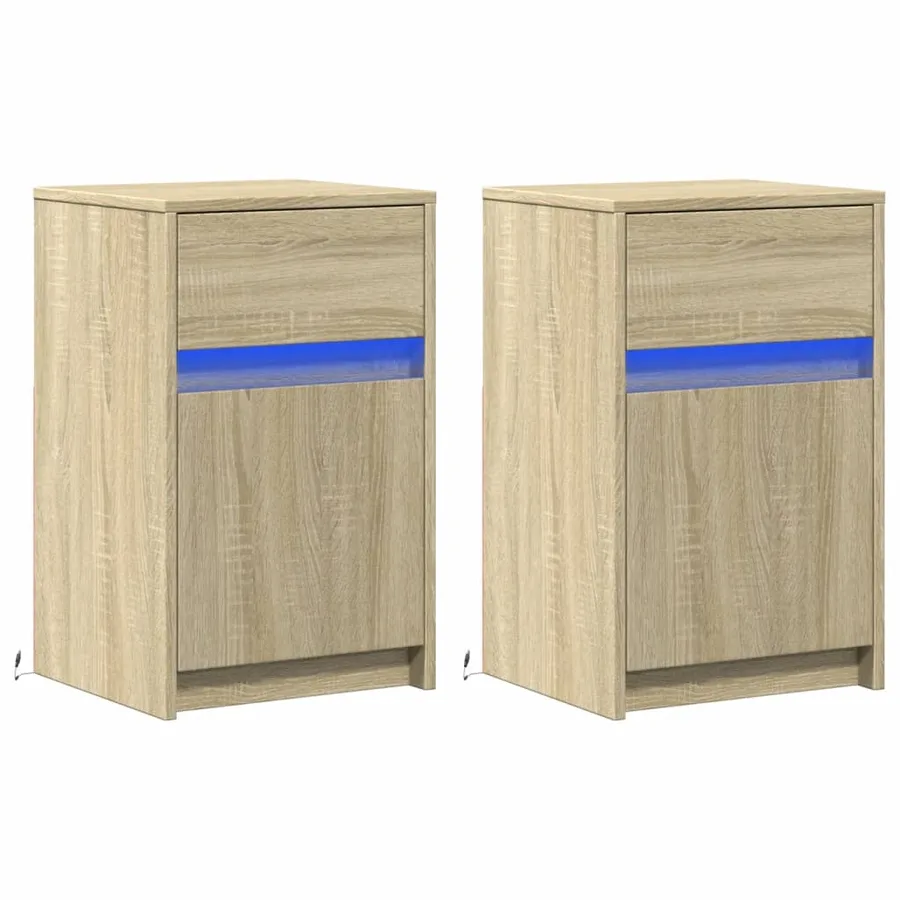 Armoires de chevet et lumières LED 2 pcs chêne sonoma - 3