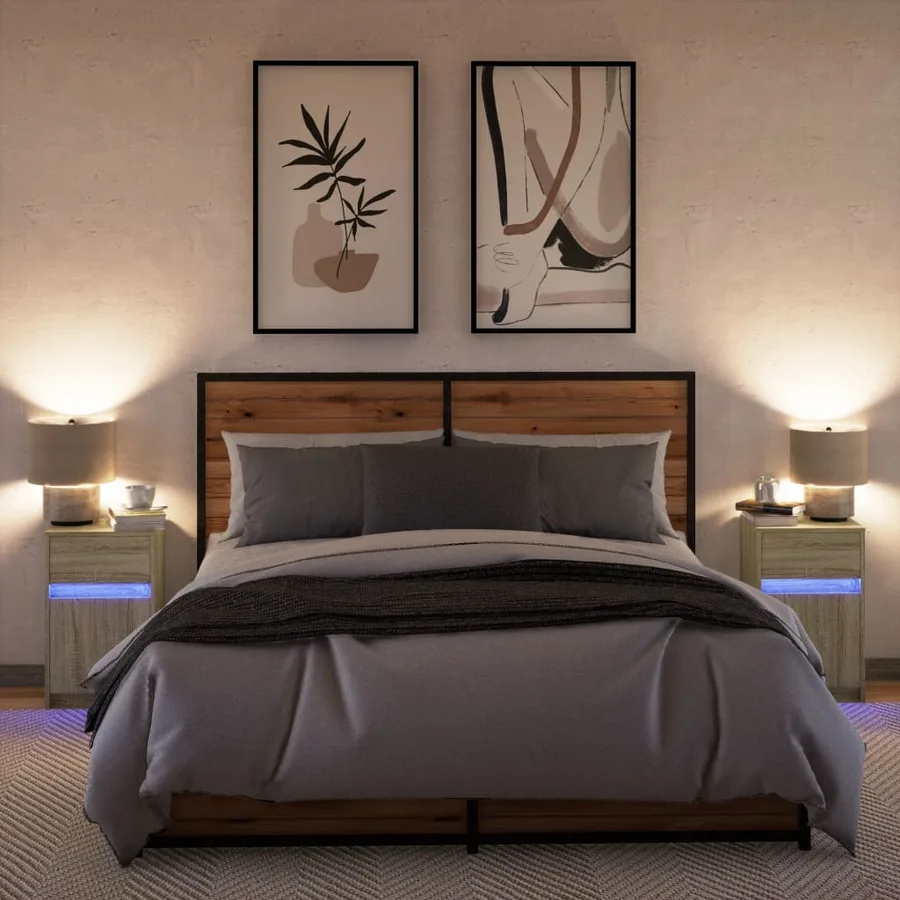 Armoires de chevet et lumières LED 2 pcs chêne sonoma - 4