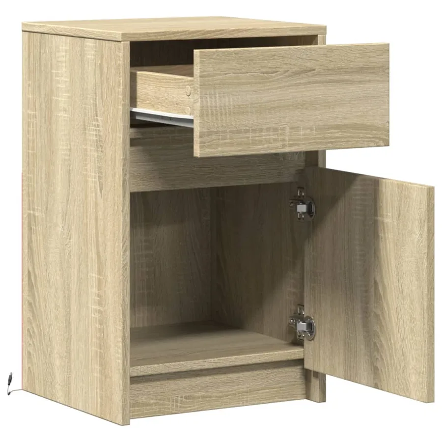 Armoires de chevet et lumières LED 2 pcs chêne sonoma - 9