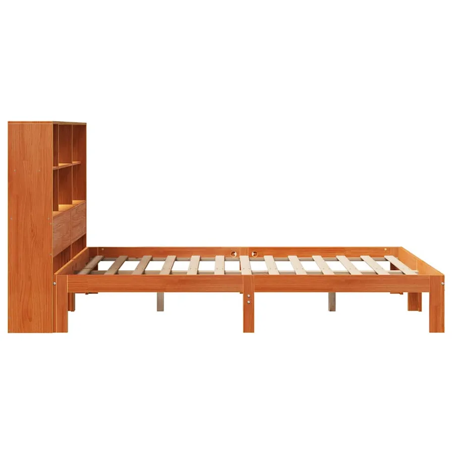 Lit bibliothèque sans matelas cire marron 135x190 cm pin massif - 7
