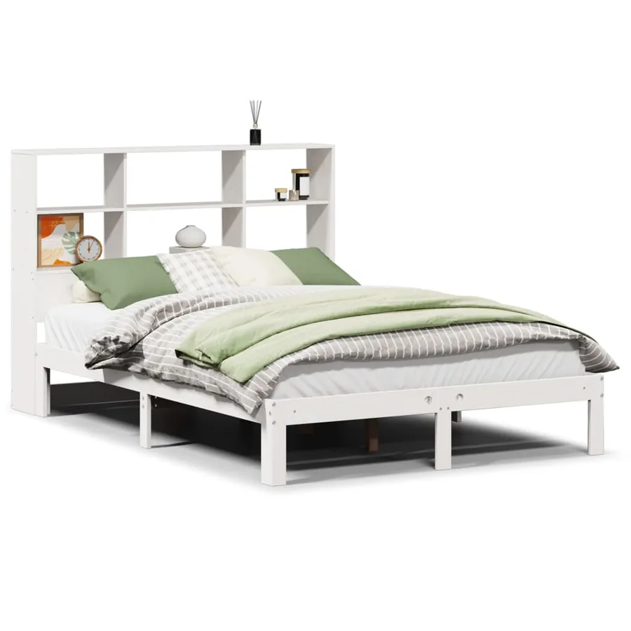 Lit bibliothèque sans matelas blanc 140x200 cm bois pin massif - 2