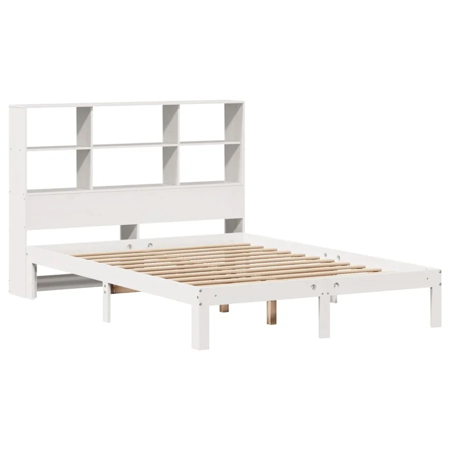 Lit bibliothèque sans matelas blanc 140x200 cm bois pin massif - 3