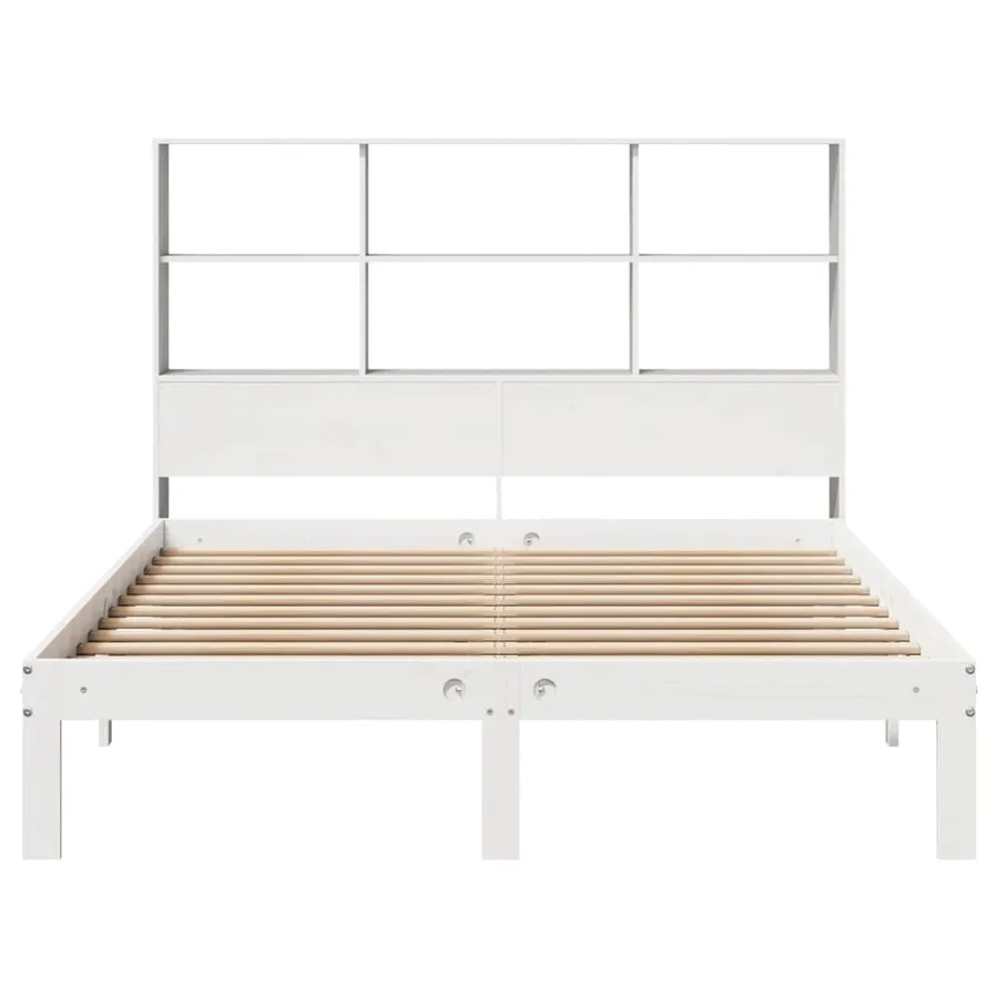 Lit bibliothèque sans matelas blanc 140x200 cm bois pin massif - 4