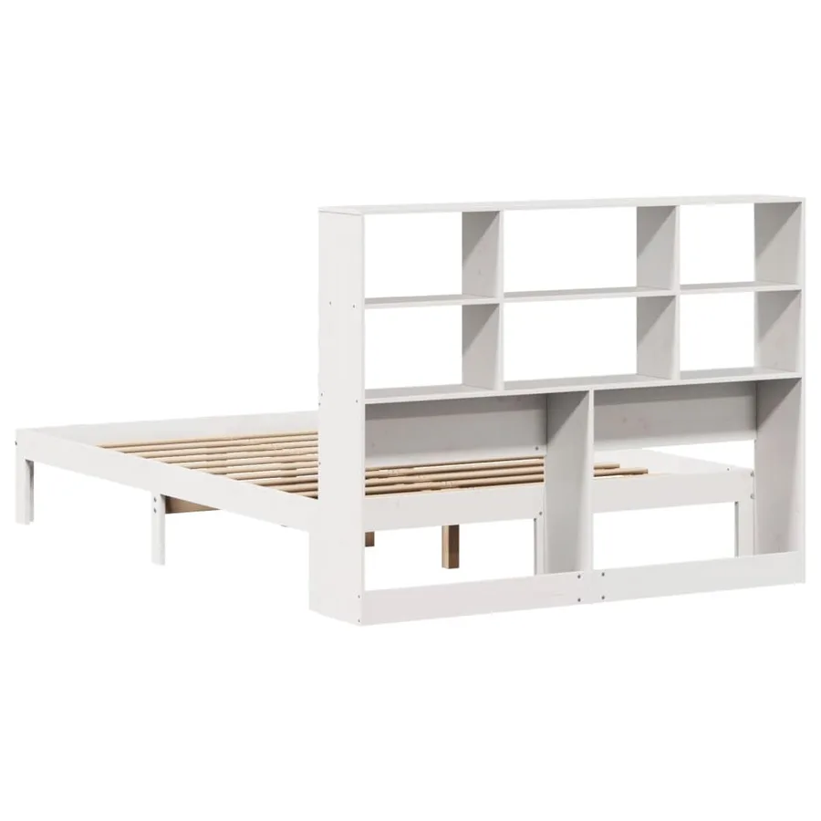 Lit bibliothèque sans matelas blanc 140x200 cm bois pin massif - 8