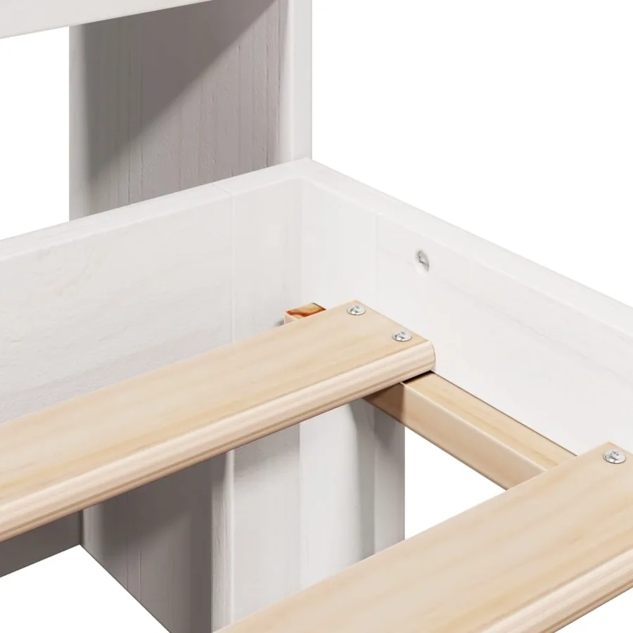 Lit bibliothèque sans matelas blanc 140x200 cm bois pin massif - 9