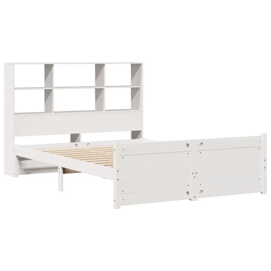 Lit bibliothèque sans matelas blanc 140x190 cm bois pin massif - 3