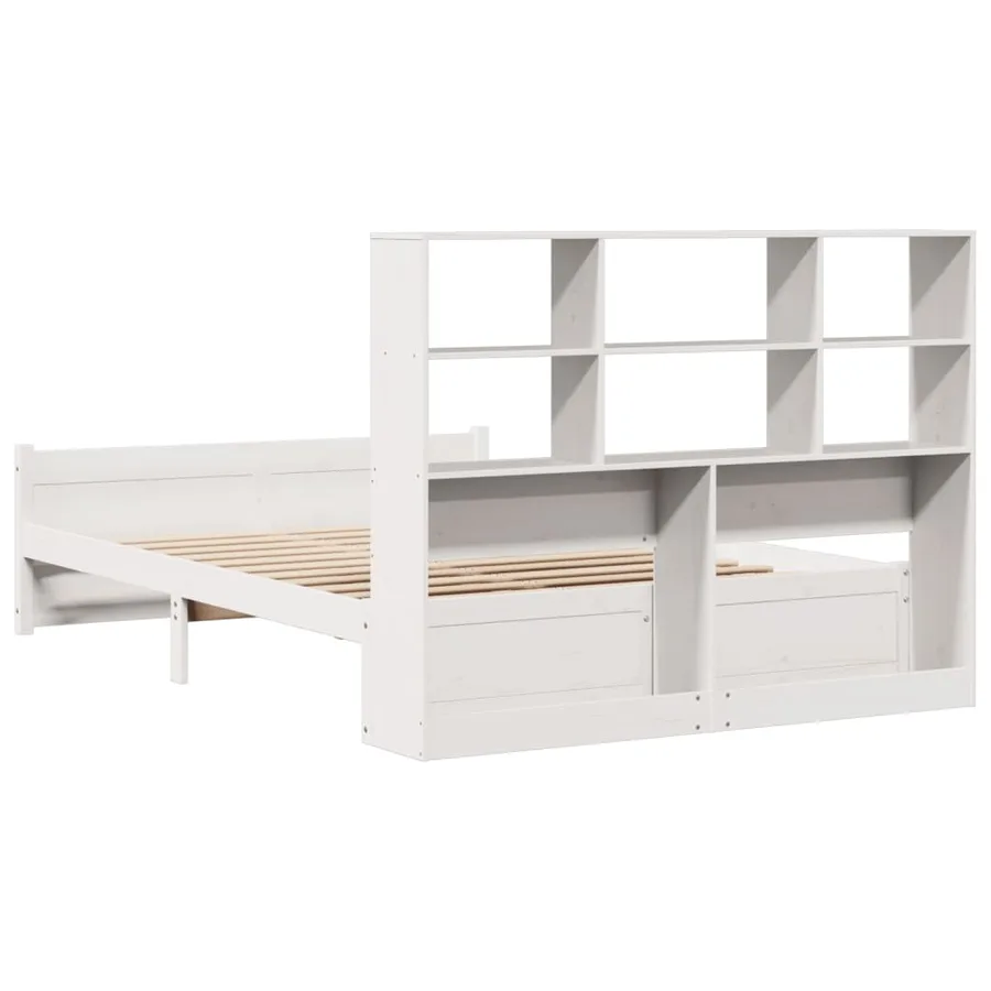 Lit bibliothèque sans matelas blanc 140x190 cm bois pin massif - 6