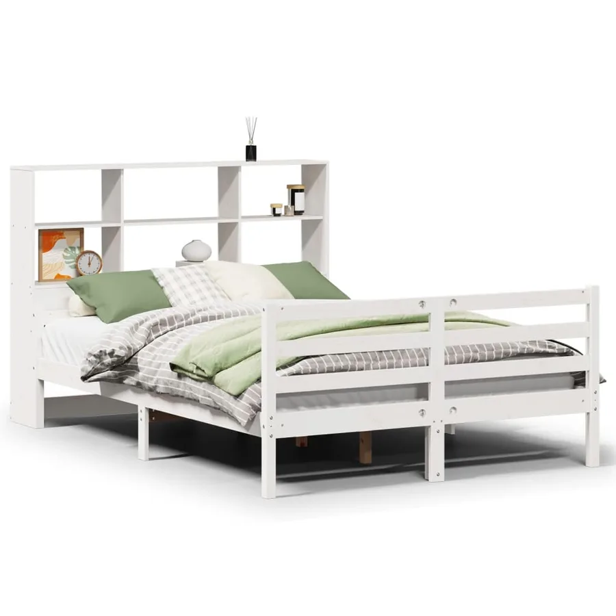 Lit bibliothèque sans matelas blanc 140x200 cm bois pin massif - 2