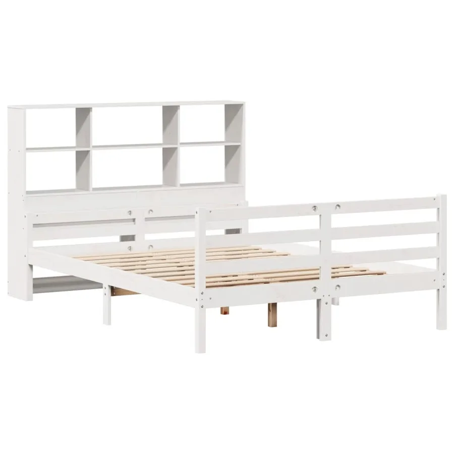 Lit bibliothèque sans matelas blanc 140x200 cm bois pin massif - 3
