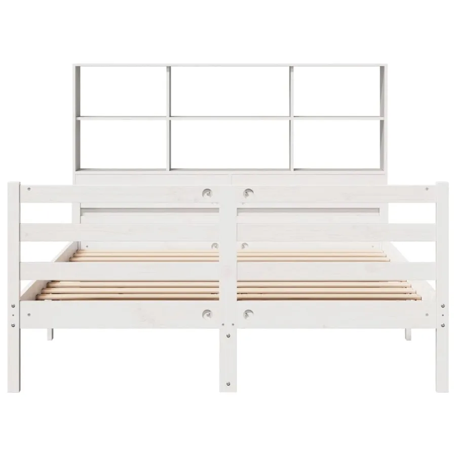 Lit bibliothèque sans matelas blanc 140x200 cm bois pin massif - 4