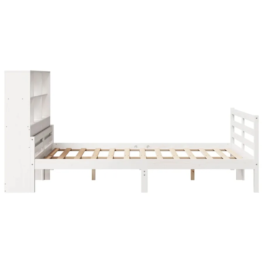 Lit bibliothèque sans matelas blanc 140x200 cm bois pin massif - 5