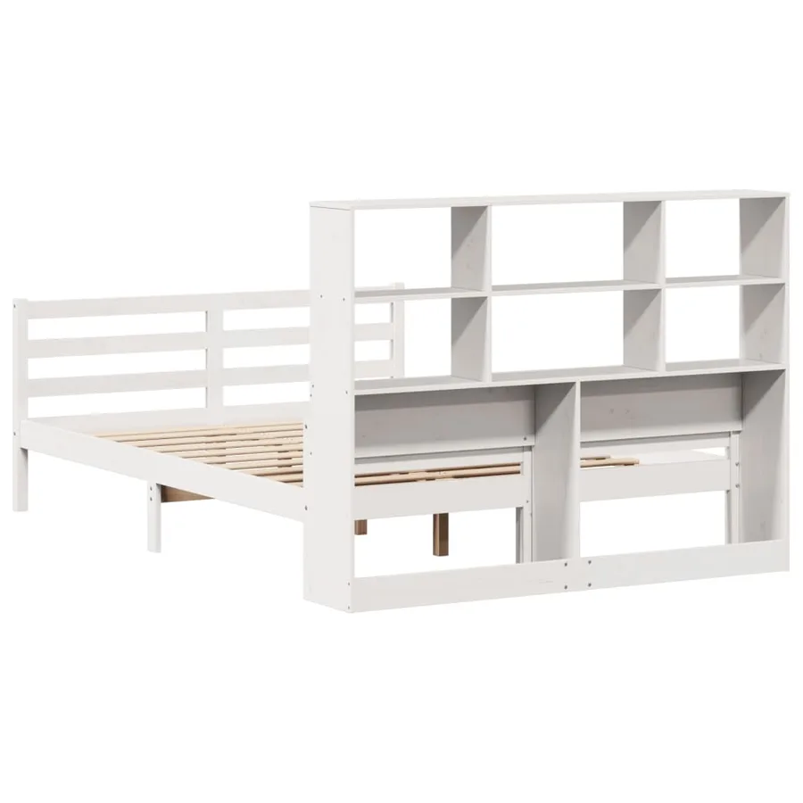 Lit bibliothèque sans matelas blanc 140x200 cm bois pin massif - 6