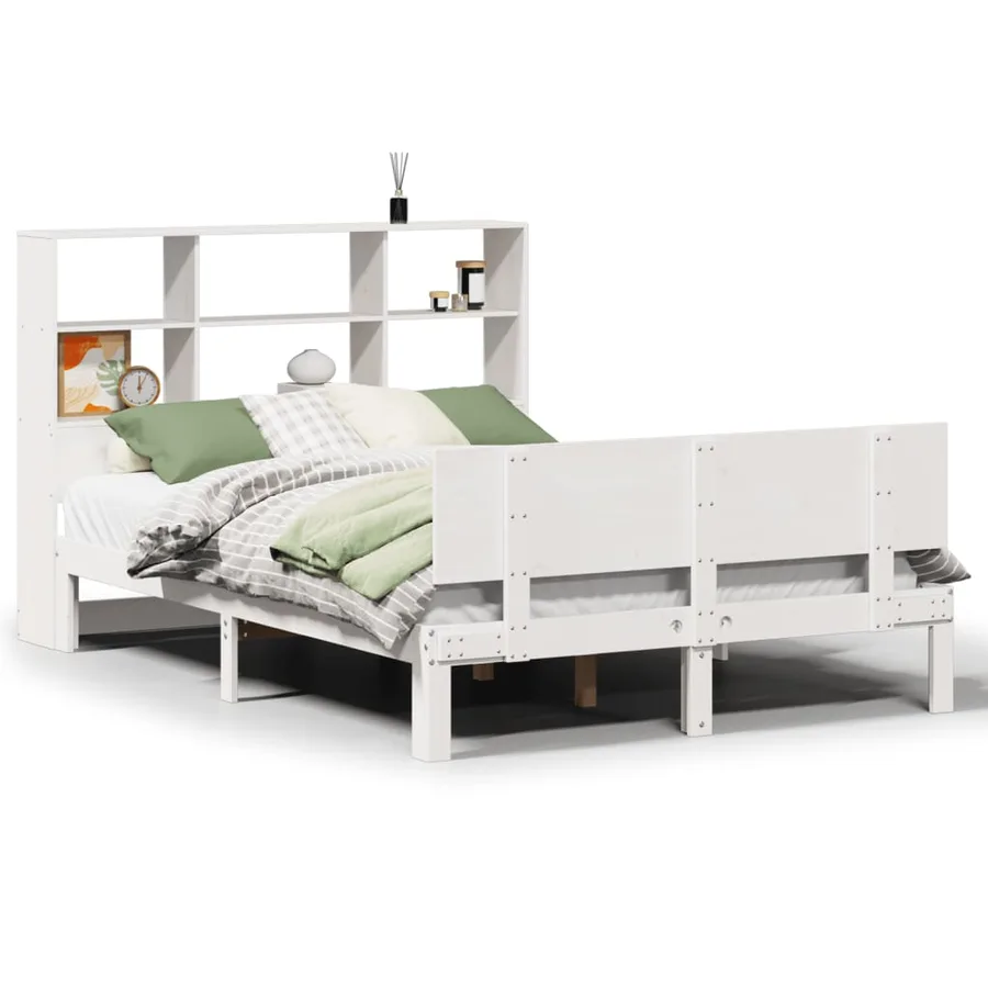 Lit bibliothèque sans matelas blanc 140x200 cm bois pin massif - 2